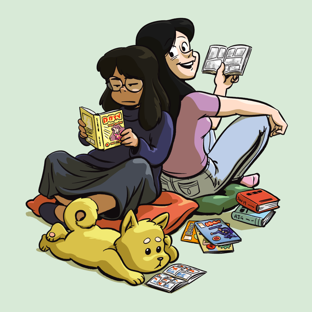 Sara and Abby reading comics